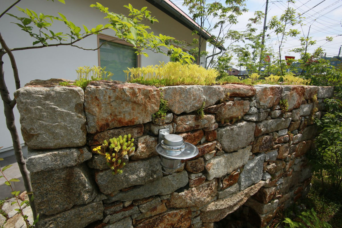 石の壁から滲み出る水の庭